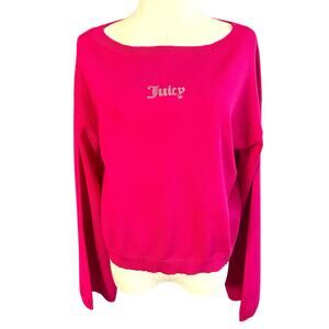 Juicy Couture Free Love NWT Crop Sweater Hot Pink Rhinestone Long Sleeve Barbie